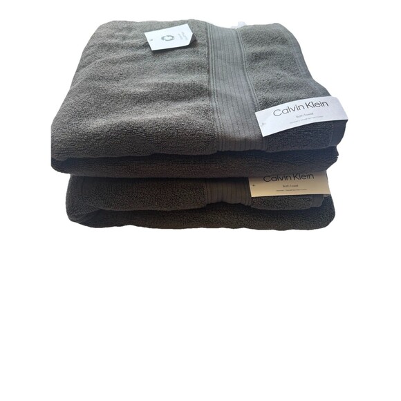 Calvin Klein  Bath Towel Set 2pcs Gray 100% Cotton New 30”X 56” - Picture 1 of 9